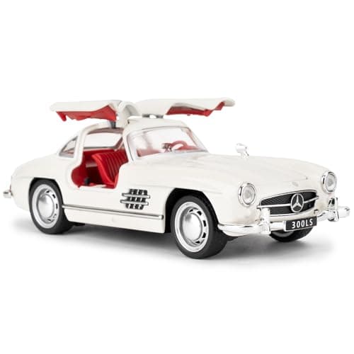 TGRCMCZ 1955 300sl Vintage Car Toy 132 Toy Car with Sound and Light Function Childrens Toy Model with Pullback Function Collectors Quality Model Car Gift for Children White