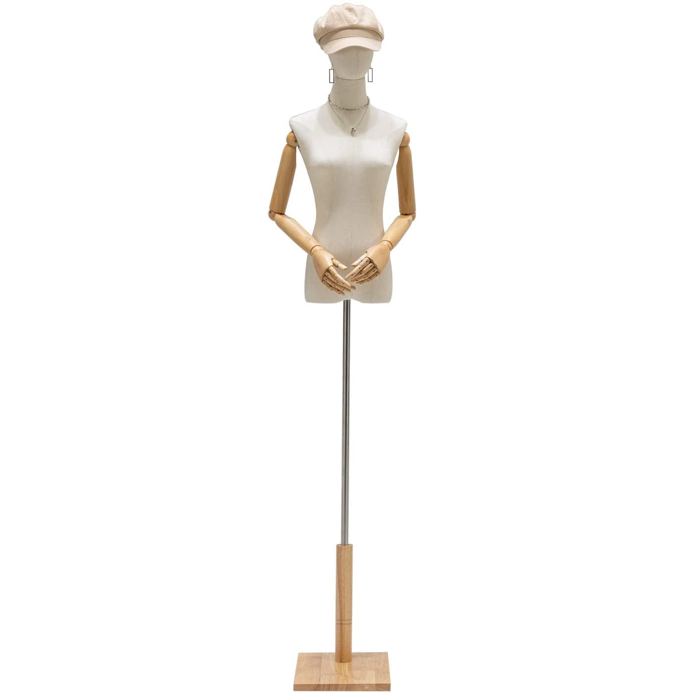 Female Mannequin Torso Dress Form Clothing Display Mannequin Body Stand with Head Wooden Arms and Base for Sewing Clothing Jewelry Height Adjustable 4775 Inchs Wood Color