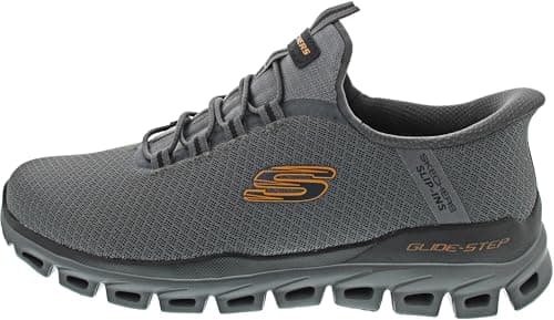 Skechers Men's Glide-Step Noxus Hands Free Slip-in Sneaker,Charcoal/Orange,9.5