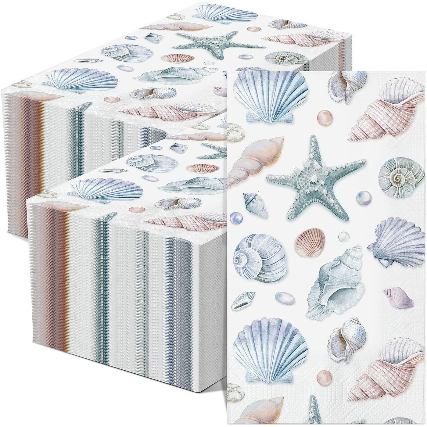 Funrous 200 Seashell Napkins Bulk 3 Ply Summer Ocean Sea Guest Napkins Coastal Beach Nautical Coastal Bathroom Paper Guest Towel for Bathroom Wedding 79 x 43 inShell