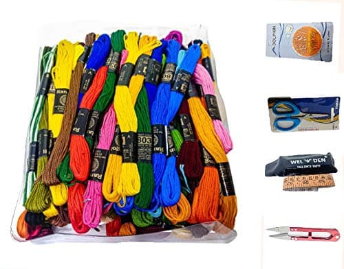 Home Sewing kit with 100 skeinspcs of Embroidery Thread 1 Measuring Tape 1 Small Scissors 30 Hand Sewing Needles with Threader and a Cutter