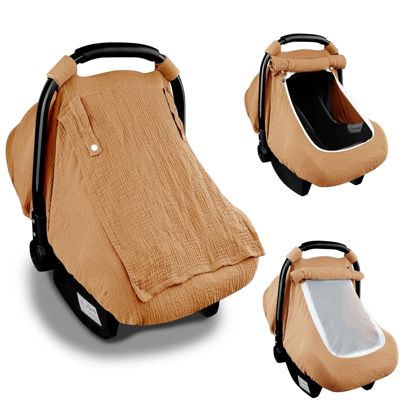 Hooyax Muslin Car Seat Covers for Babies Summer Baby Car Seat Cover for Boys Girls with Breathable Window Lightweight Infant Car Seat Canopy Brown