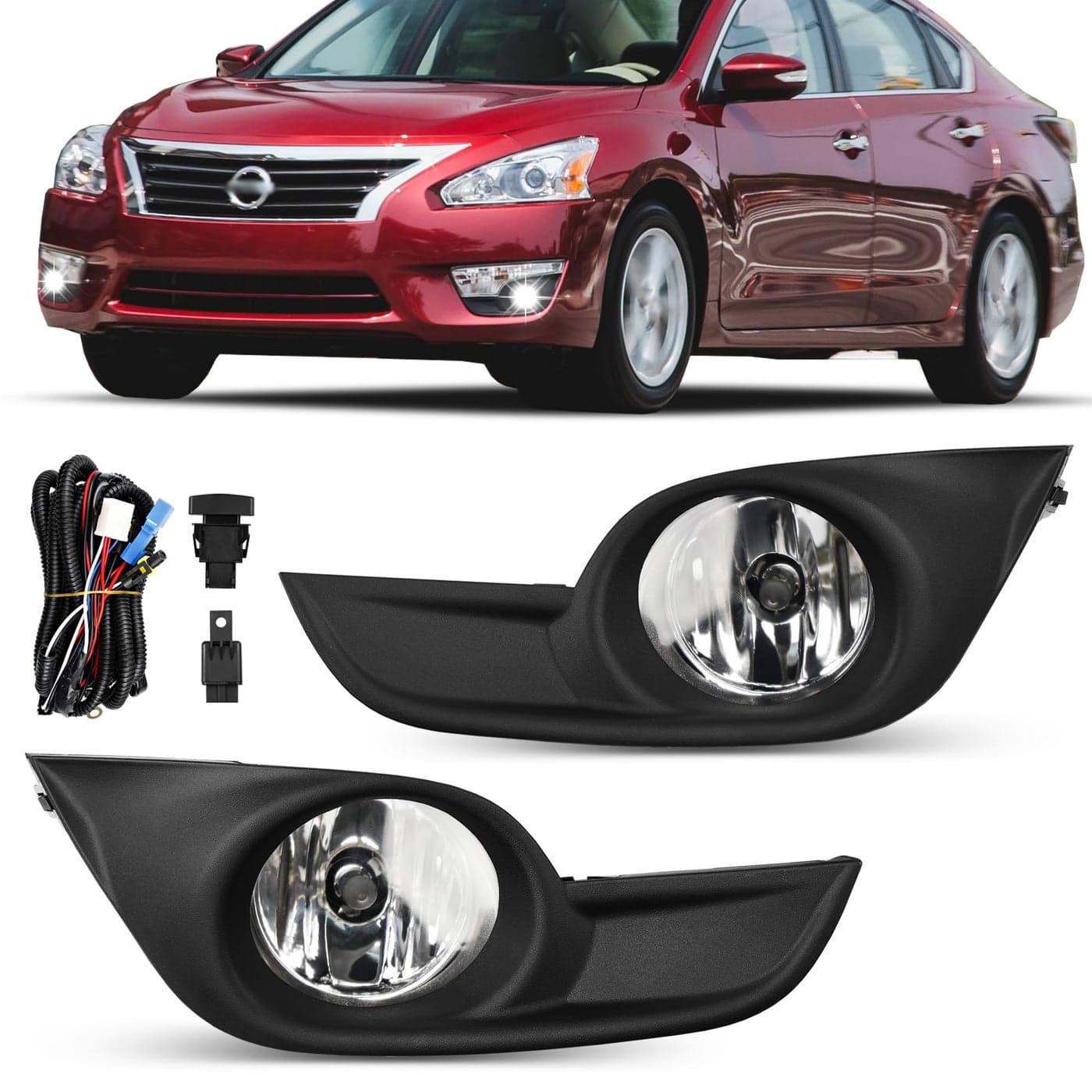 Misakomo Fog Lights Front Fog Lamps Assembly Compatible with Nissan Altima 2013 2014 2015 Fog Light Replacement Kit Replacement for 261559B91C 261509B91C NI2592122 and NI2593122