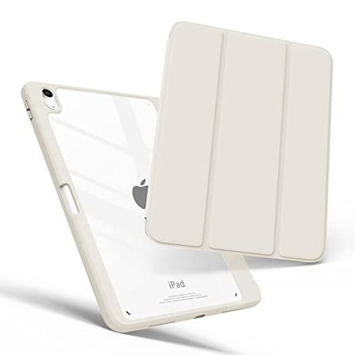 MYGROO for iPad Air 11 inch M3/2(2025/2024),iPad Air 5th Generation case 2022 with Pencil Holder, Air 4th Gen case,Slim Smart Cover with Clear Shell for iPad Air6th Case,Creamy White