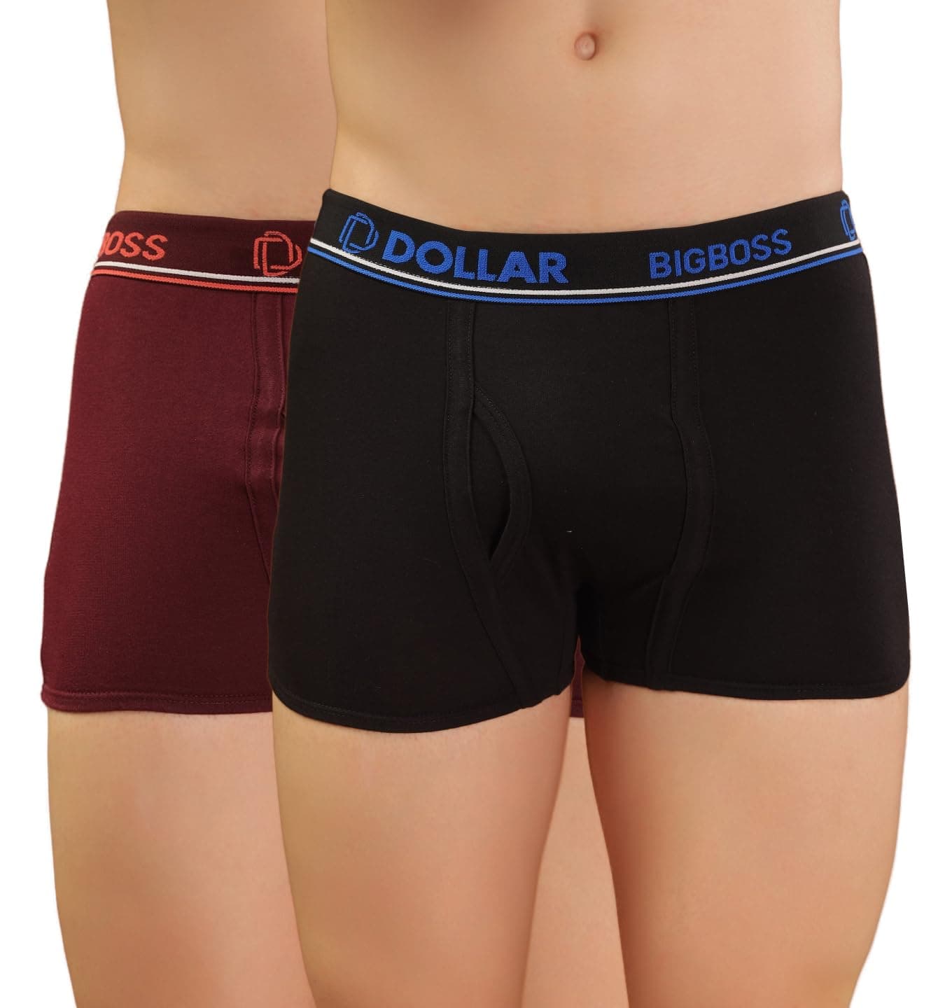 Dollar Bigboss Men's Assorted Pack of 2 Solid Combed Cotton Trunk with Double Pouch Support - 4X-Large