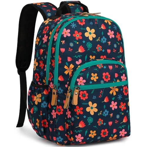 Leaper Fashion Floral Printing Laptop Backpack for Women Water-resistant College Backpack for Girls Kids Bookbags Travel Bag Casual Bag Satchel Dark Blue