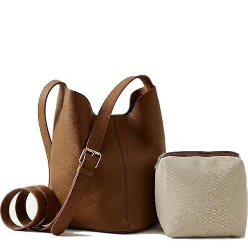 SIBY Soft PU Leather Top Handle Bucket Bag with Small Zipper Purse, Large Capacity Retro Style Shoulder Tote for Women-Coffee