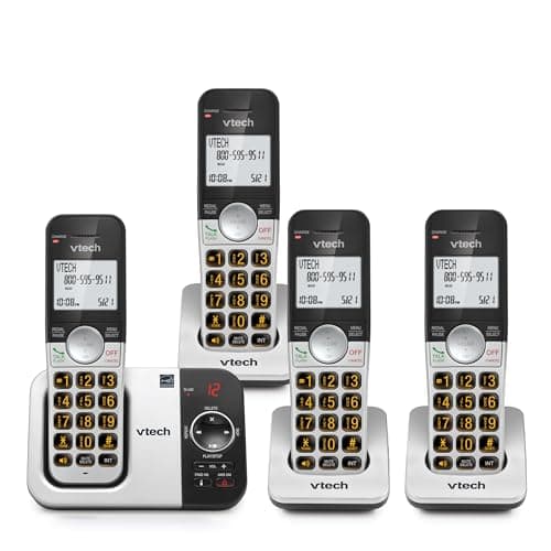 VTech Cordless Phone with 4 Handsets Big Buttons Large Backlit Display Answering Machine DECT 60 WholeHome Coverage Intercom Easy to Use VG2324