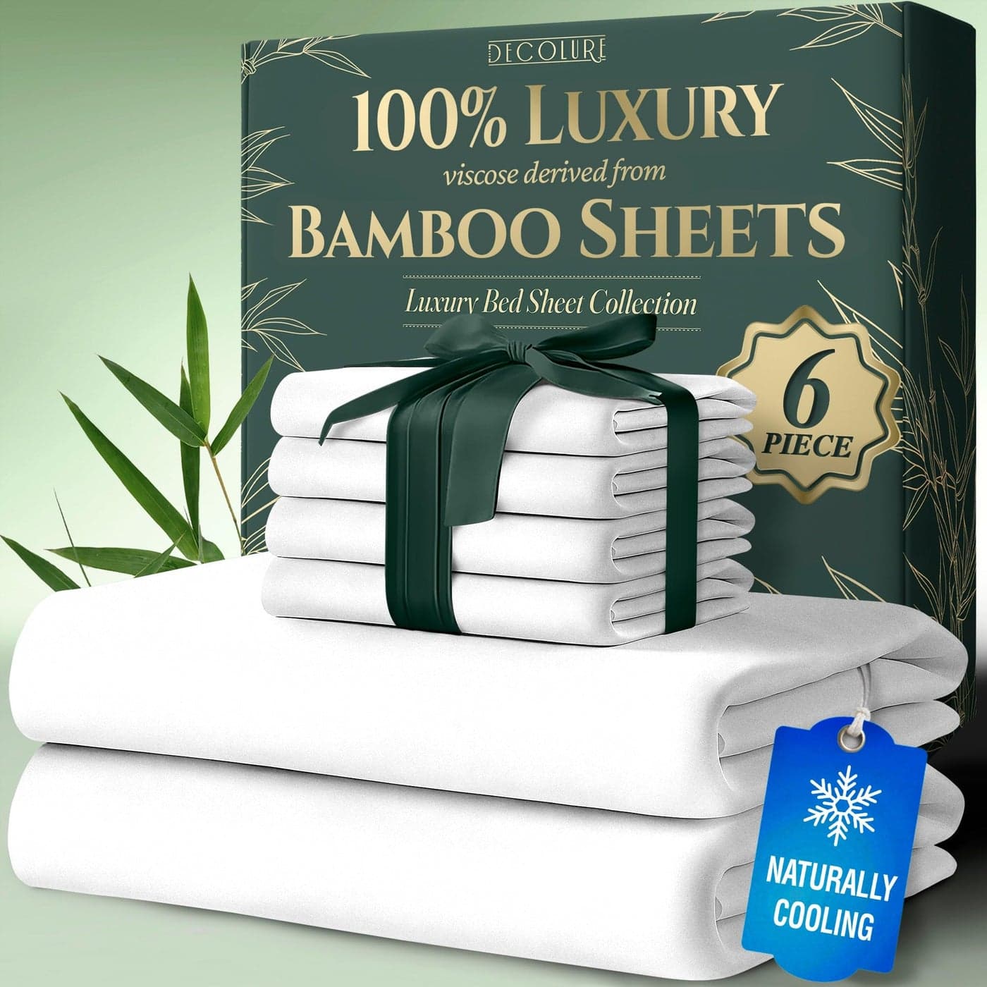 DECOLURE 100 Viscose Derived from Bamboo Sheets Queen Size 6pcs Ultra Soft Luxuriously Cooling 17 Deep Pocket Double Stitching Perfect for Hot Sleepers Queen Bed Sheets White