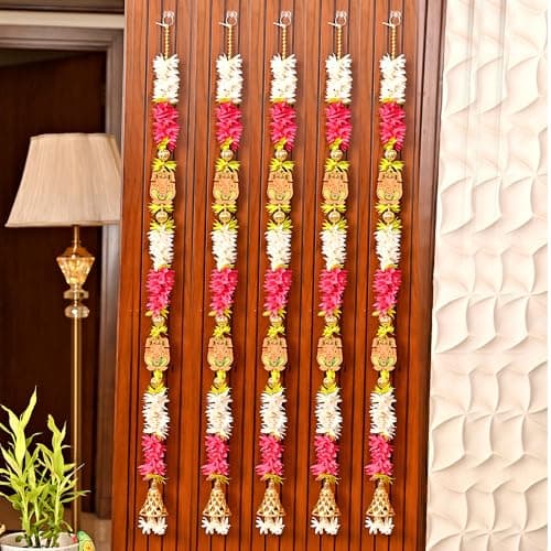 CraftVatika Ganesha Flowers Wall Hanging Latkan for Door Entrance,Ganesha Door Garland Set of 5, Diwali Decoration for Home, Festival Decor Items, Pooja Room Decoration Gift items-38 Inches