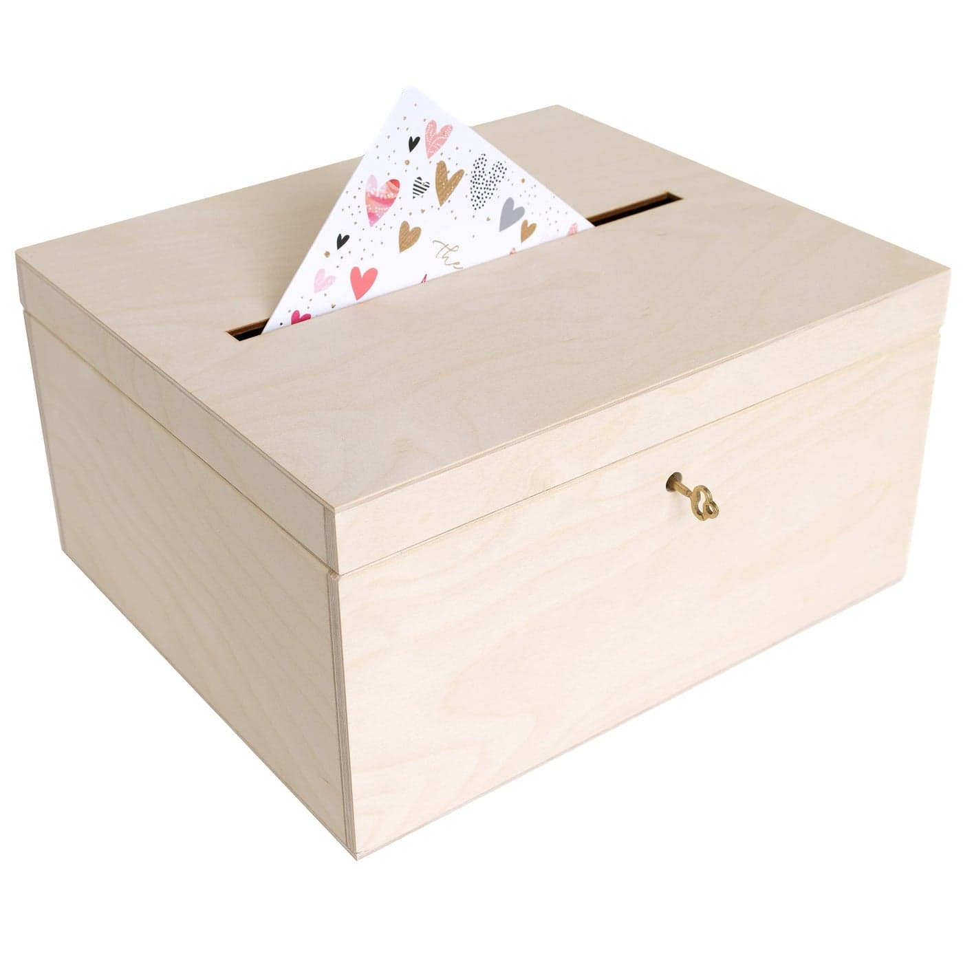 Creative Deco Lockable Wooden Wedding Card Box 29x25x15cm Unpainted Plain Storage Box with Lid Wood Keepsake Memory Trinket Chest for Post for Easter Gift Birthdays Arts Crafts