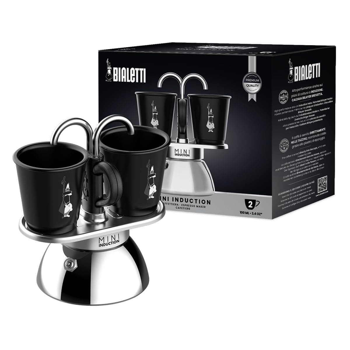 Bialetti Mini Express Induction Coffee Maker Aluminium Black 2 Cups