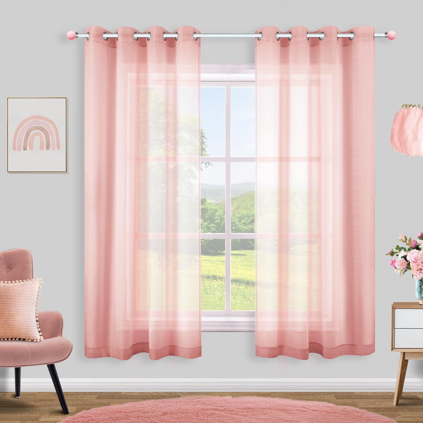 KOUFALL Blush Pink Curtains for Girls RoomSheer Boho Curtains for Nursery Kids Bedroom63 Inch LengthLight Pale Dusty Rose