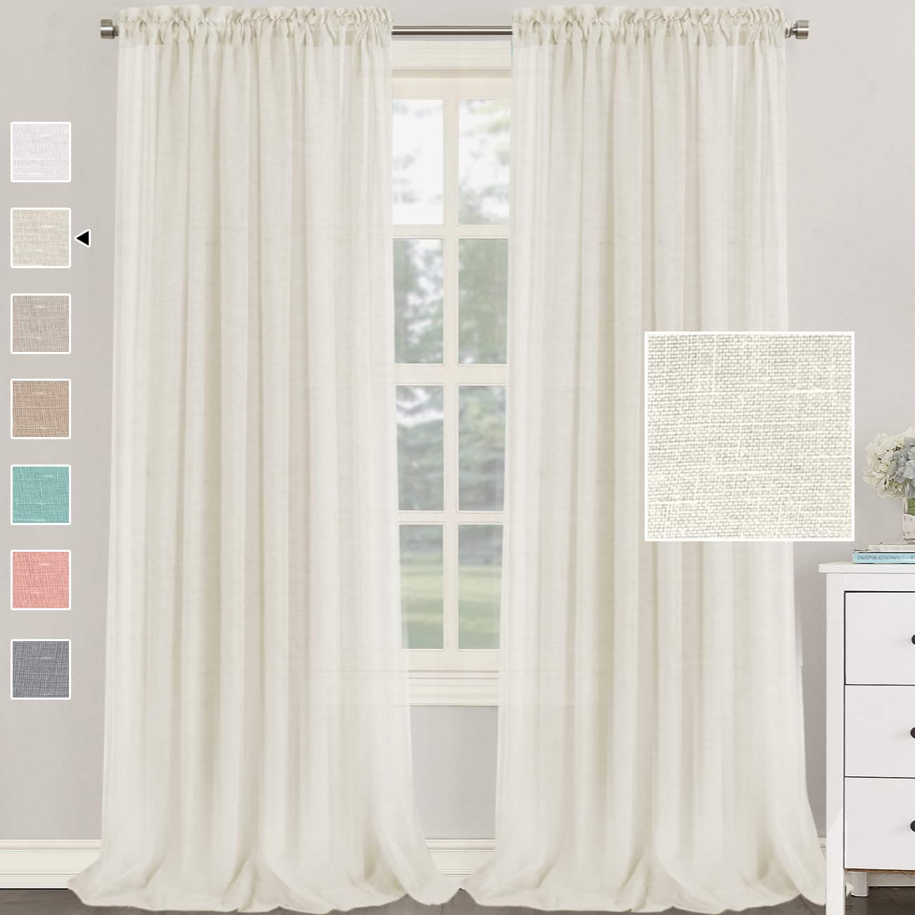 HVERSAILTEX Natural Linen Blended Curtains 108 Inches Length 2 Panels Textured Woven Linen Sheer Curtain Drapes for Living RoomBedroom Light Filtering Rod Pocket Casual Draperies Ivory