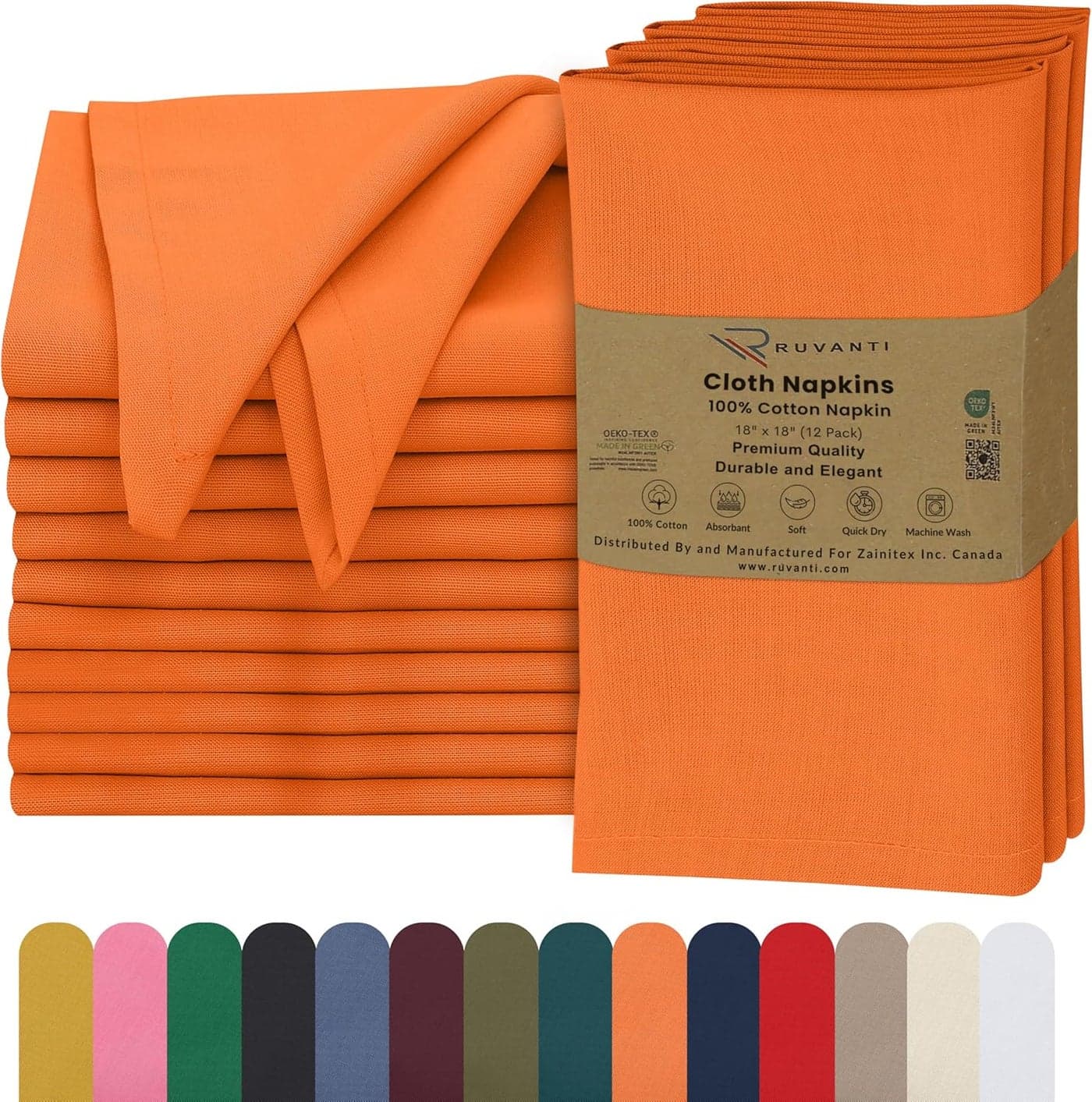 Ruvanti Cloth Napkins Set of 12 18x18 Inches 100 Cotton Washable Soft Absorbent Perfect for Wedding Christmas Thanksgiving Dinners Orange Peel