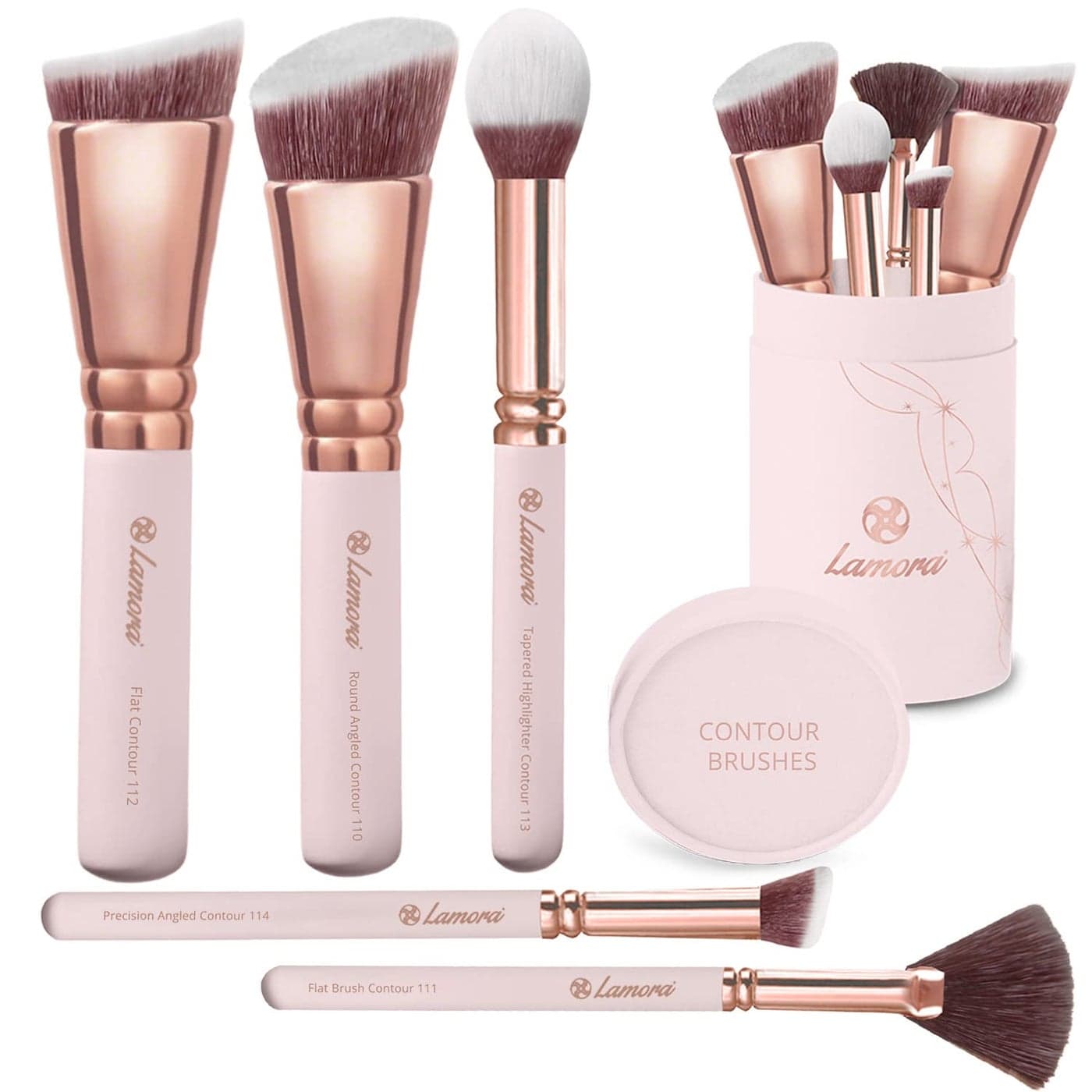 Pro Face Contour Brush Set Synthetic Contouring Sculpting and Highlighting Kit Cream Blush Powder Flat Nose Cheek Round Small Angled Fan Tapered Precision Kabuki Foundation Makeup Brushes