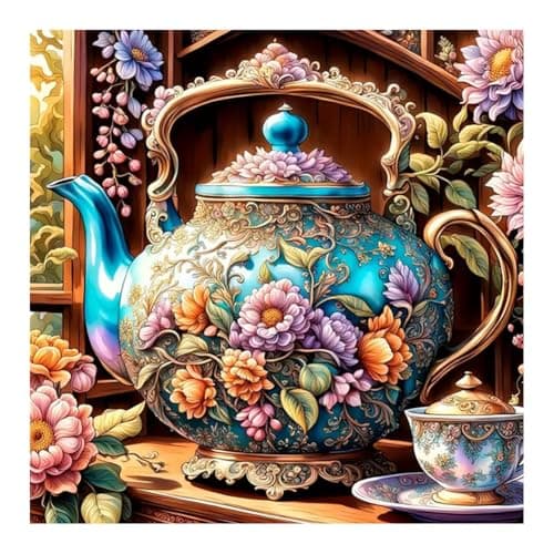 hill froeistung 5D Colorful Teapot Diamond Art Painting Kits for Adults,Flower Diamond Art for Beginners, DIY Full Drill Teacup Diamond Art Painting(12X12 inch)
