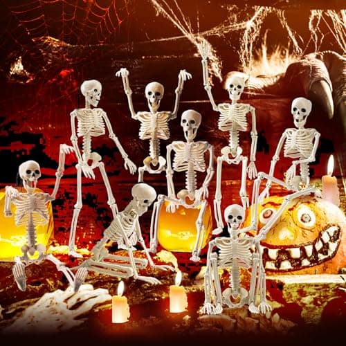 Jeowoqao Skeleton Halloween Decorations 5Pcs 16inch Full Body Posable Joints Small Skeleton Hanging Skeleton Decor for Halloween Indoor Outdoor Graveyard Haunted House