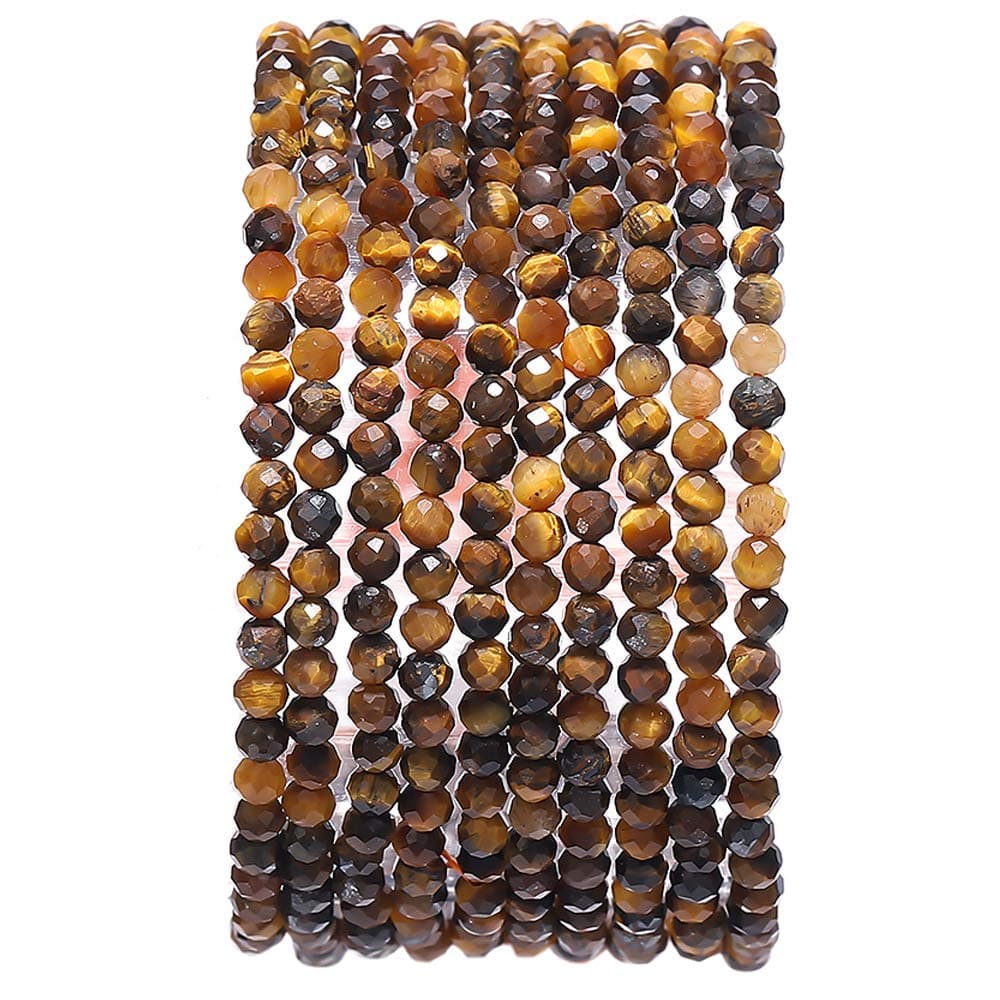 Beadia Faceted Natural Tiger Eye Stone Round Loose Semi Gemstone Beads for Jewelry Making 335mm 38cm