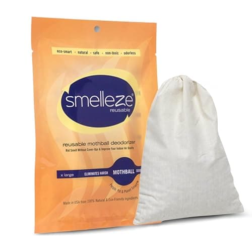 SMELLEZE Reusable Mothball Smell Remover & Odor Eliminator – Eliminate Moth Balls & Musty Smell – Natural Deodorizer for Clothes Storage, Furniture, Drawers, Basements – Unscented & Safe – 150 sq. ft.