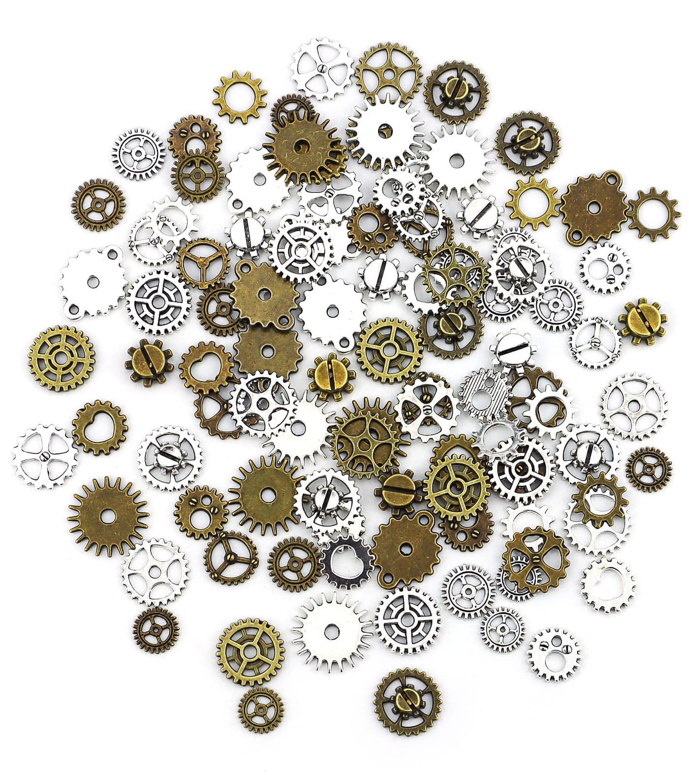 JIALEEY 130PCS Steampunk Gears Charms Antique Bronze and Silver Assorted Steampunk Gears Charms Pendant Clock Watch Wheel Gear DIY for Jewelry Making Crafting