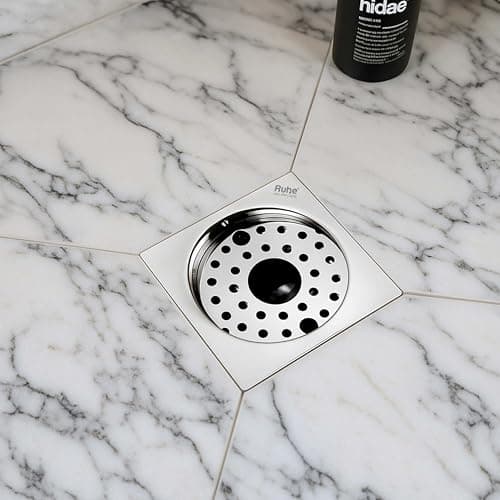 Ruhe® Air Square Flat Cut Floor Drain | 304-Grade Stainless Steel Floor Drain Jali | 6 inches | Floor Drainer with Cockroach Trap/Jali, Hole and Lock