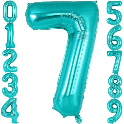 Teal Blue Number 7 Balloon 40 Inch Big Large Foil Helium Number Balloons Giant Mylar Number 7 Balloons for 7 Year Old Mermaid Birthday Party Decorations Supplies Anniversary