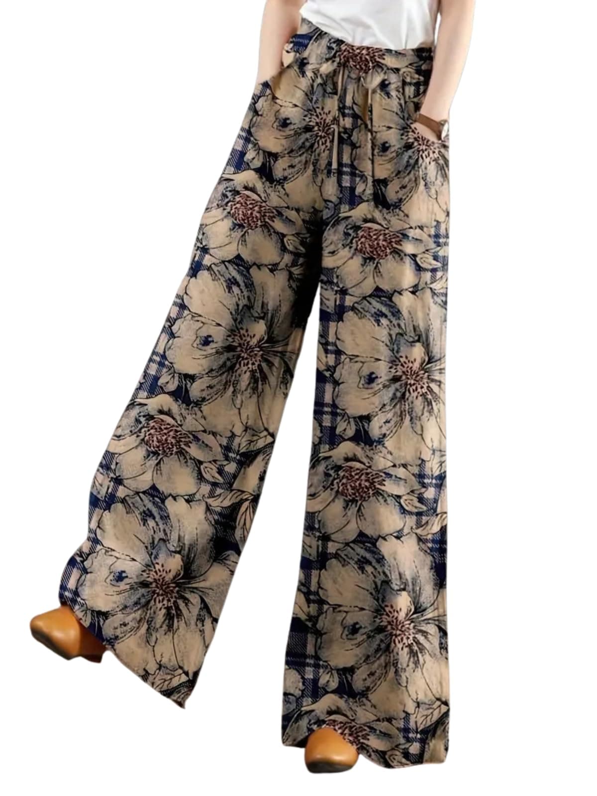 LERIYA Fashion Lower for Women Cotton Trousers High Waist | Stylish Palazzo Pants for Daily Use (LF-TR1374-32-Blue)