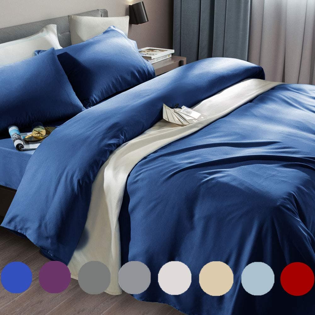 SONORO KATE Bed Sheet Set Super Soft Microfiber 1800 Thread Count Luxury Egyptian Sheets Fit 1824 Inch Deep Pocket Mattress Wrinkle 6 Piece Navy Blue California King
