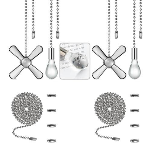 ELFCAB Ceiling Fan Pull Chain Set 12 inches Pendant Decorative 2Pcs 36 inches Extension Extra 8Pcs Pull Loop Connectors Nickel