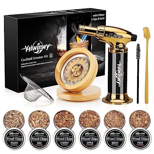 Yiiwinwy Cocktail Smoker Kit with Torch,Whiskey Smoker Kit,Bourbon/Drink/Old Fashioned Smoker Kit with 6 Flavor of Wood Chips,Christmas Gifts for Men,Husband,Dad (No Butane)