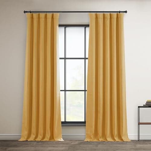 HPD Half Price Drapes Faux Linen Curtains for Living Room 1 Panel 50W X 120L Textured Room Darkening Curtains for Bedroom 120 Inches Long Drapes for Home Decor Dandelion Gold