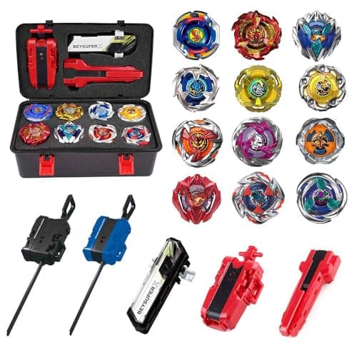 MUSTYBELT Battling Top Burst Gyros Toy Set Toy Gift for Children Boys Ages 6 8 10 12 Combat Battling Game 1012 Burst Spinning Tops 3 Two Way Launchers Grip Starter X12