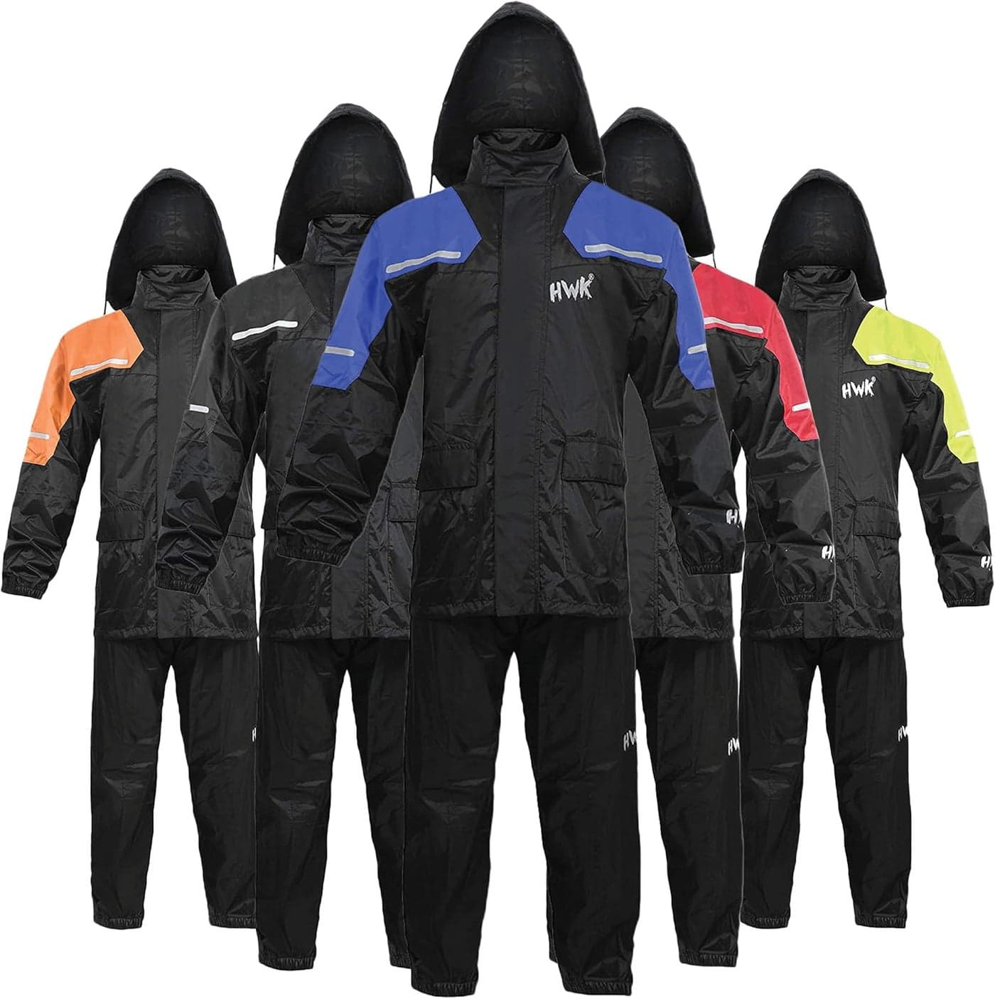 HWK Motorcycle Rain Suit for Men and Women - Waterproof Two-Piece Gear with Reflective Jacket and Pants, Blue, Large