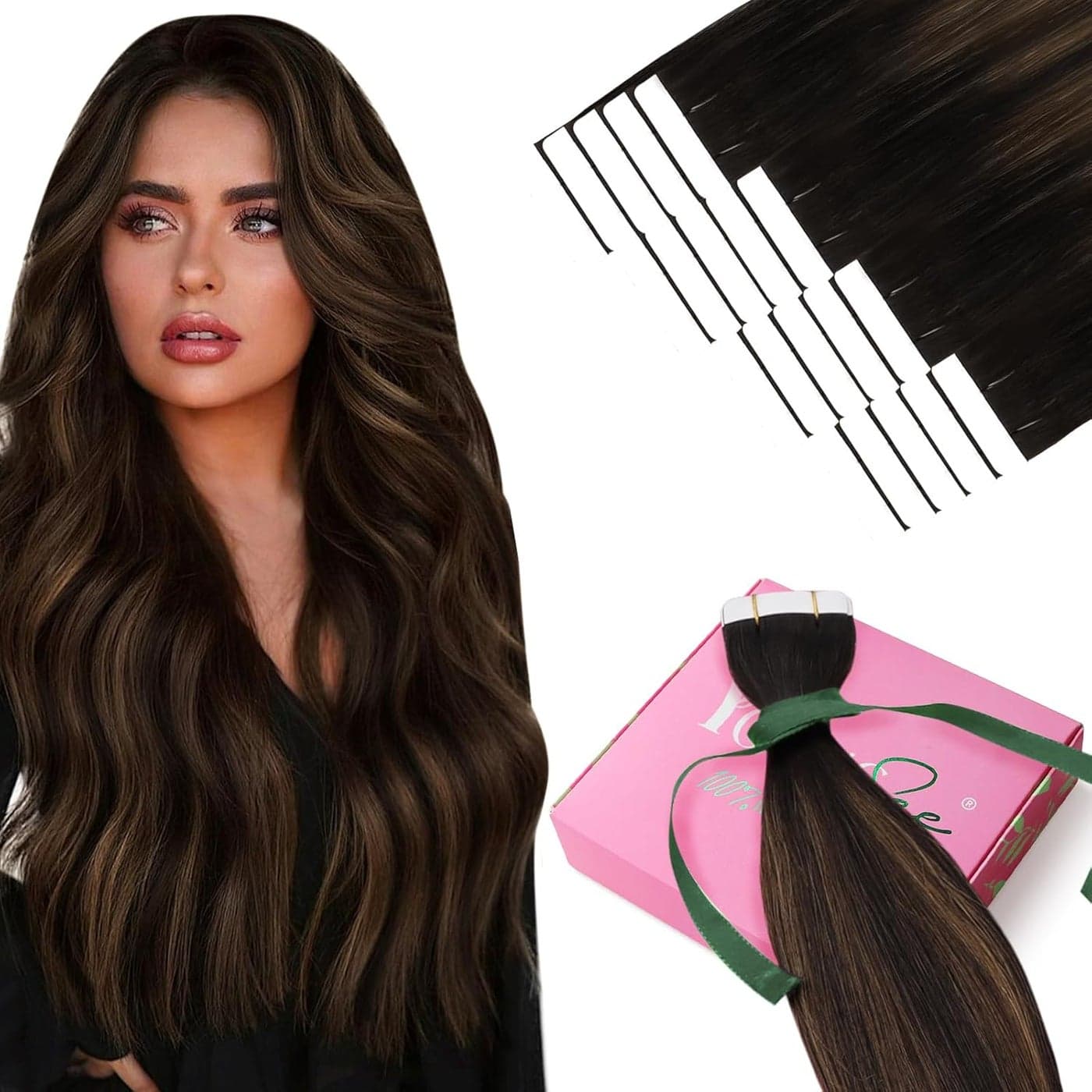 YoungSee Tape in Human Hair Extensions Brown Balayage Tape in Extensions Human Hair Dark Brown Balayage Invisible Tape in Hair Extensions Ombre Human Hair Tape in Extensions 20 Inches 20pcs 50g
