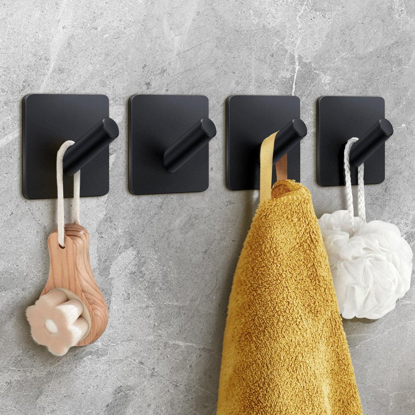 xdgeLoad Bath Towel Hooks 4 Pack Heavy Duty Wall Hooks for BathroomsCoatRobeKitchen NonPunching selfAdhesive Hooks Matte Stainless Steel Black