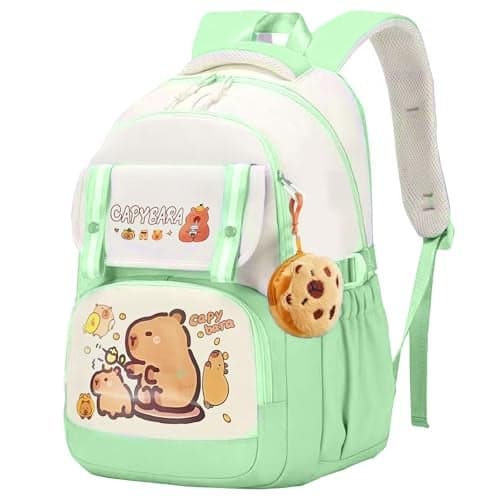 FunBlast School Bags for Girls, Kids - Capybara Print Girls Bags for School, Travel, Picnic, Camping, Large Capacity School Backpack for Kids 5-12 Years Old (45 X 30 X 20 Cm) (Green)