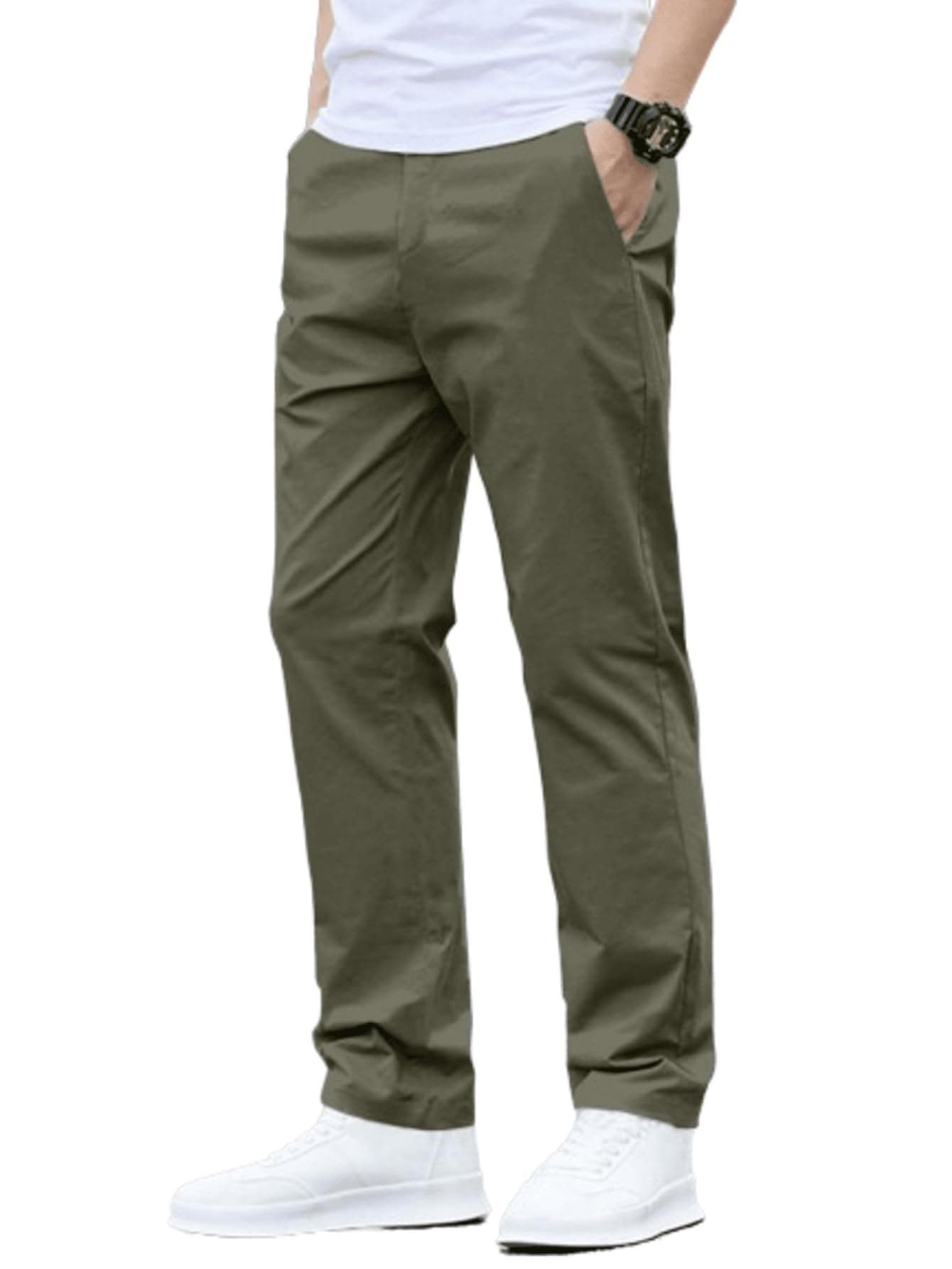 Aahwan Green Solid Drawstring Relexed Fit Straight Leg High Rise Pants for Men's (283-Green-30)