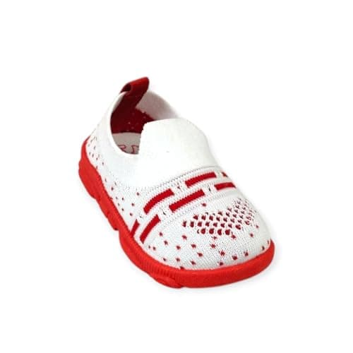Coolz Kids Chu-Chu Sound Musical Knitted Shoes Fly-4 for Baby Boys and Baby Girls 1-2.5 yrs (Red-White, UK Footwear Size System, Toddler, Age Range, Medium, 12 Months, 15 Months)