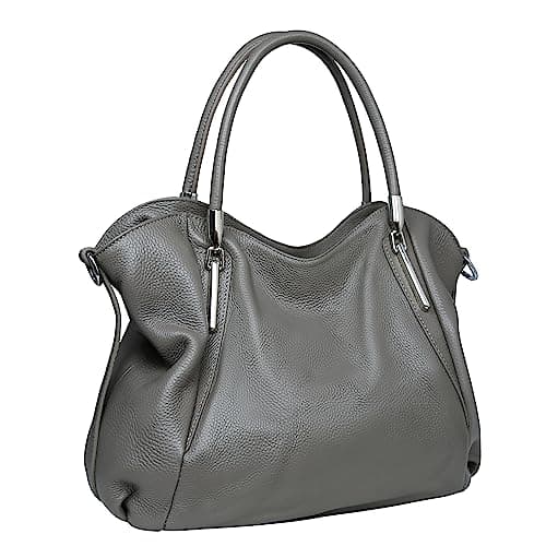 HESHE Shoulder Bags Genuine Leather Purses for Women Satchel Bag Travel Tote Bag Stylish Designer Handbags(Grey)