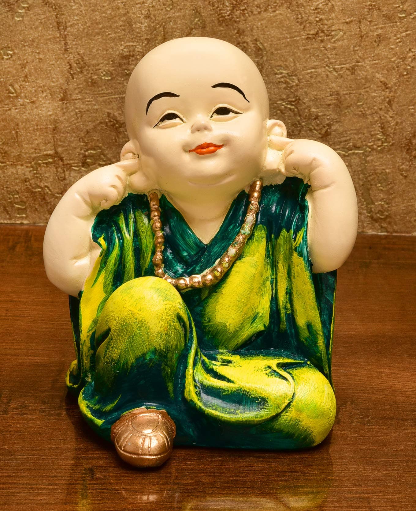 Karigaari India Handcrafted Resine Hear No Evil Buddha Monk Idol Sculpture | Showpiece for Home Décor and Office