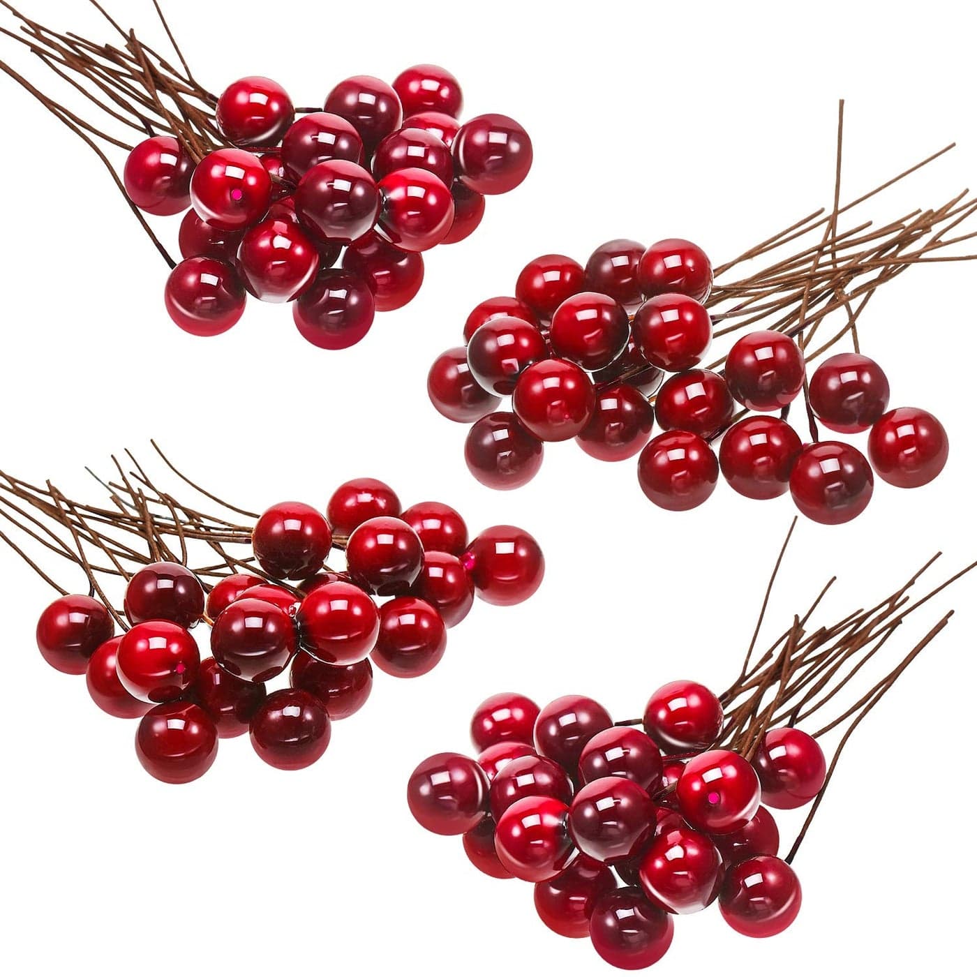 BBTO Artificial Holly Berries 100 Pieces Mini 10 mm Fake Berries Decor on Wire for Christmas Tree Decorations Flower Wreath DIY Craft Use Wine Red