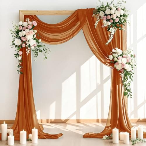 LINXTAR Wedding Arch Draping Fabric 30 x 18FTSheer Chiffon Arch Drape Backdrop 2 Panels Terracotta Drapes for Photo Booth Summer Wedding Bridal Shower Church Newborn Photography Outdoor Party