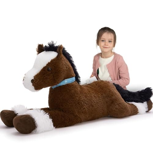 MaoGoLan Large Horse Stuffed Animal for Boy Big Horse Plush Toy for Girl Ridable Stuffy Pony for Kids Coffee Stuffed Pony Plush Pillow for Easter Baby Shower Birthday Party Favor Gifts 33 inches