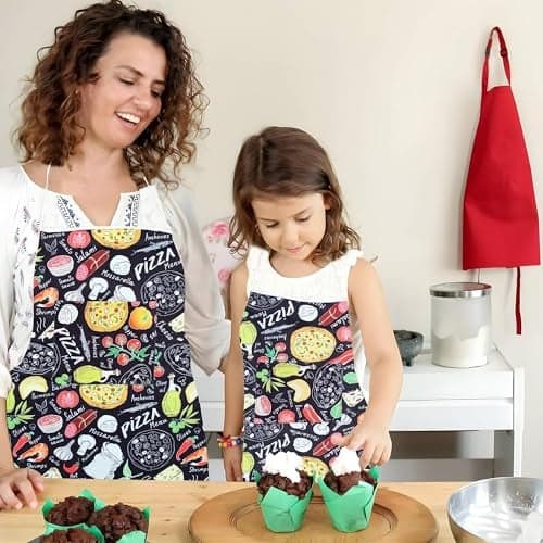 AAZEEM Poly Cotton Matching Aprons with Pockets for Kids and Adults|For Home & Outdoors Cooking Men & Women |Pack of 2|