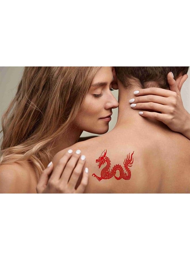 Temporary Tattoos 6 Sheets Red Cut Out of a Dragon China Zodiac Symbols Tattoo Stickers for Adult Kids Women Men Arms Legs Chest Waist Neck 3.7 X 3.7 Inch Dragon Tattoo