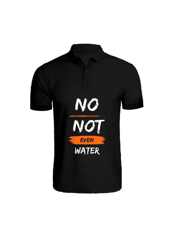 Ramadan Printed Black Tshirt-No Not Even Water-Cotton-XL-Unisex Polo Neck Tshirt-220 GSM