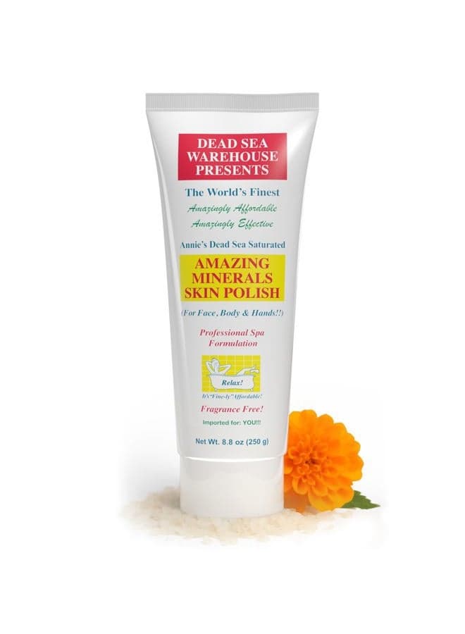 Skin Polish Dead Sea Salt Scrub - For Face, Rough Elbows, And Knees - Silky Smooth Skin, Fragrance-free - Vegan - 8.8 oz