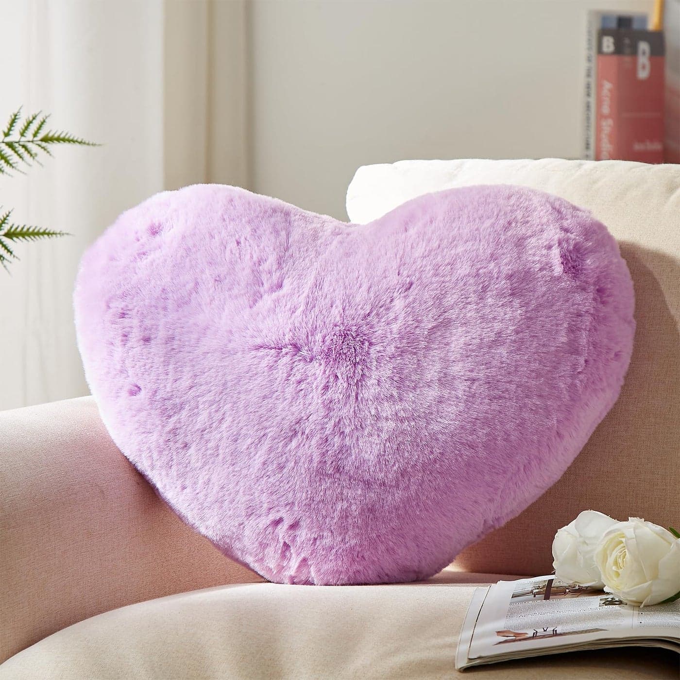 YRXRUS Heart Pillow Purple Heart Pillows Love Pillow Gifts 14X17 Inch Large Heart Shaped Pillows Faux Rabbit Fur Coquette Room Decor Throw Pillows Living Bedroom Indoor Outdoor