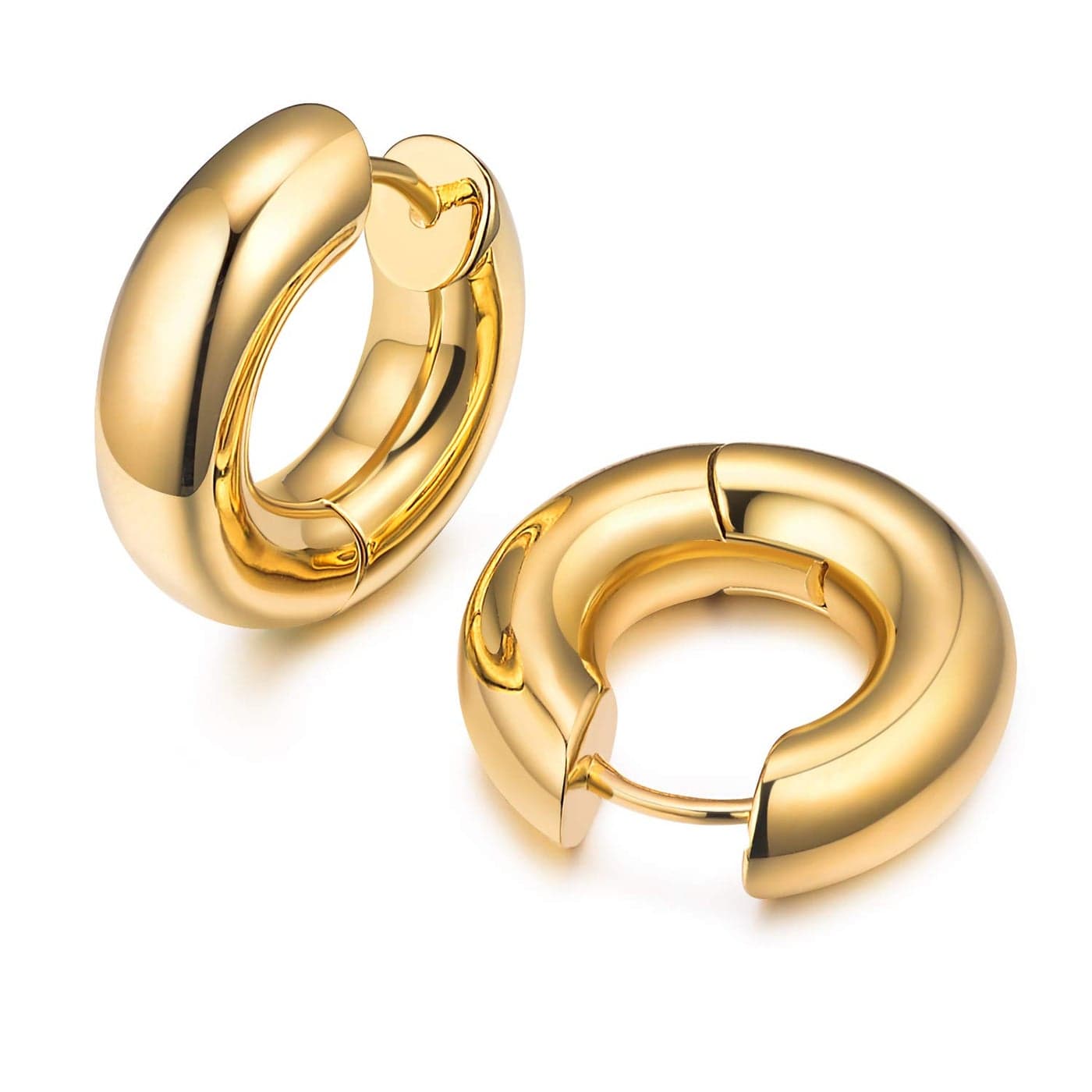 AllenCOCO Small Hoop Earrings For Women, Chunky Huggie Earrings, 14k Real Gold Filled, Nap Earrings, Croissant, Square, Beaded, Everyday Fashion Jewelry
